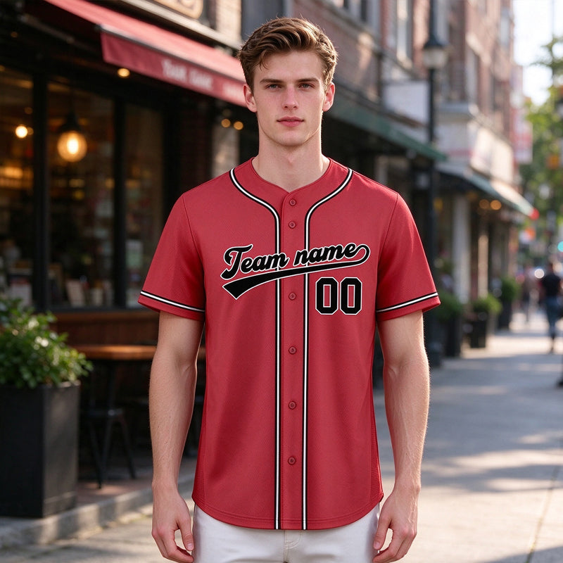Custom Embroidered Red Black White Baseball Jersey, Personalized Baseball Sports Uniform For  Men Women Youth Boy