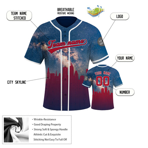 Custom Embroidered BOSTON City Skyline Baseball Jersey, Hip-Hop Galaxy Design, Personalized Your Name & Number