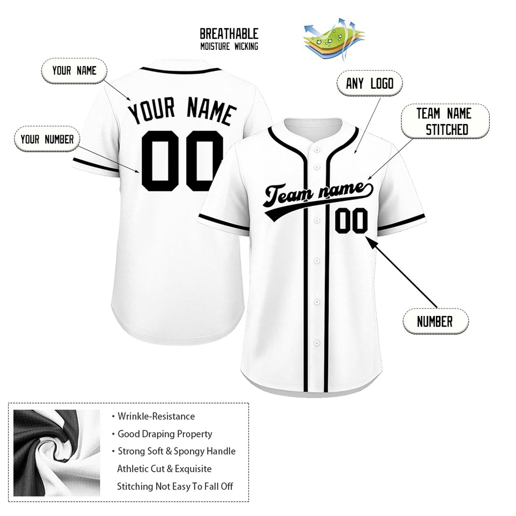 Custom Embroidered White Black Baseball Jersey, Personalized Baseball Sports Uniform For  Men Women Youth Boy