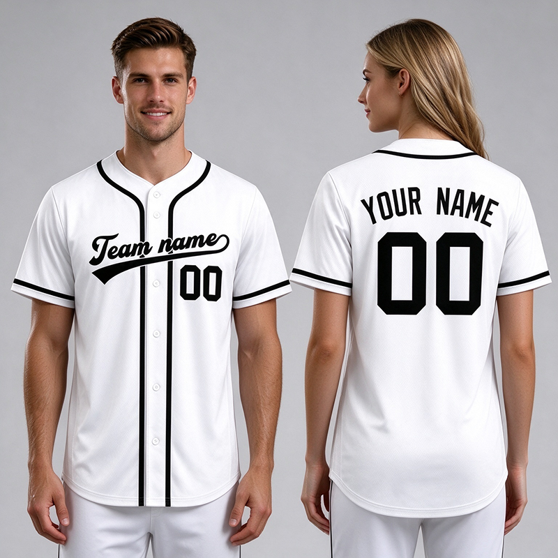 Custom Embroidered White Black Baseball Jersey, Personalized Baseball Sports Uniform For  Men Women Youth Boy