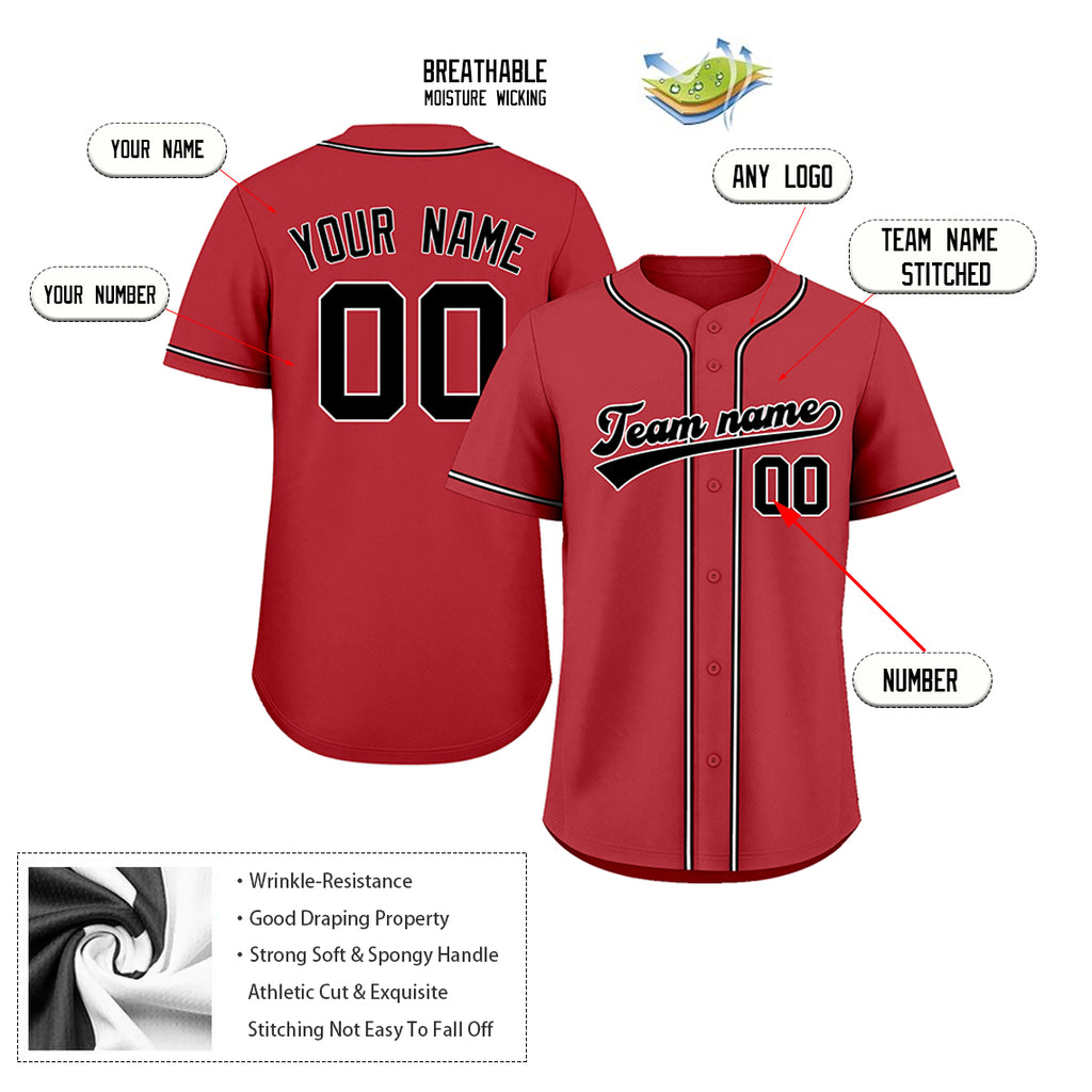 Custom Embroidered Red Black White Baseball Jersey, Personalized Baseball Sports Uniform For  Men Women Youth Boy
