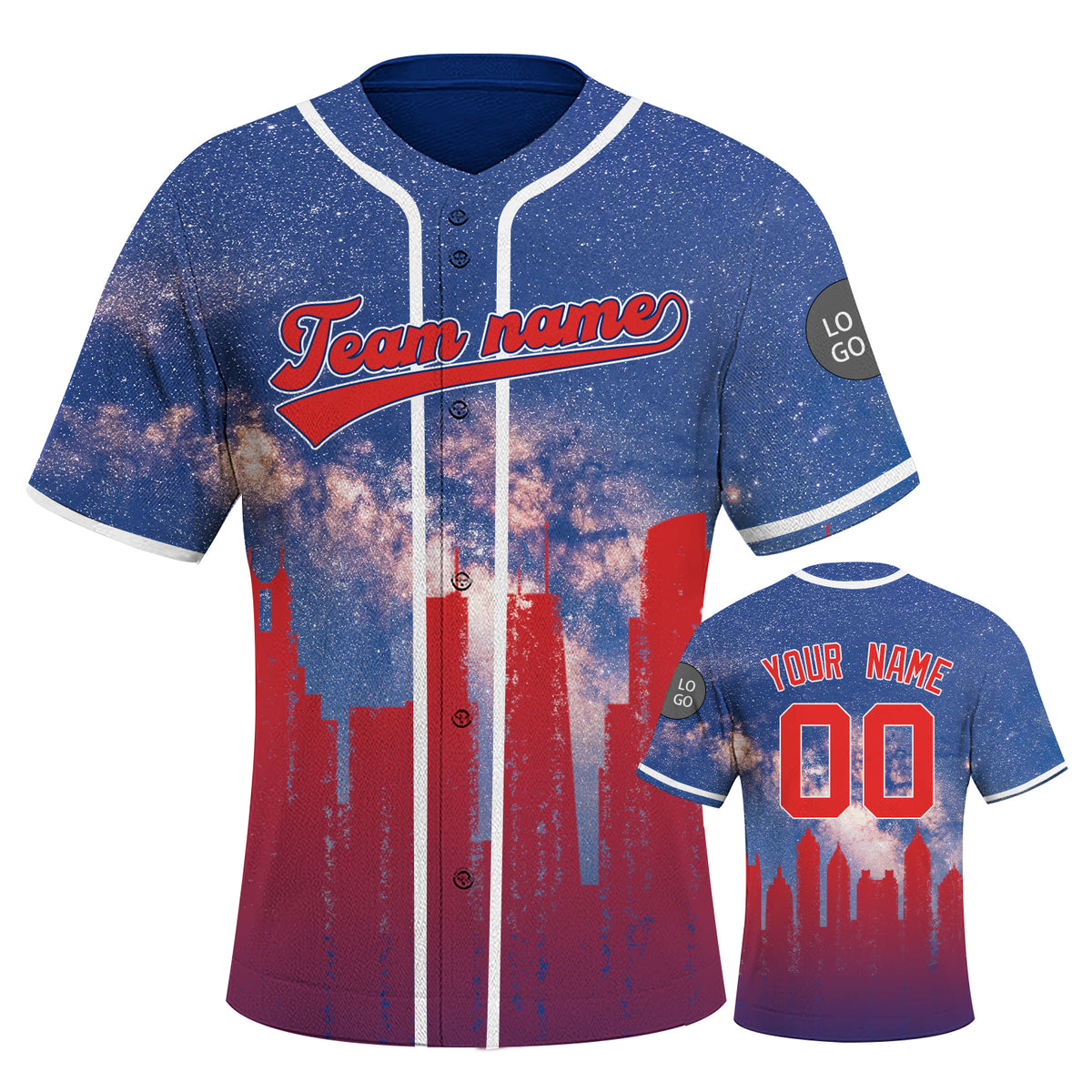Custom Embroidered CHICAGO Black City Skyline Baseball Jersey, Hip-Hop Galaxy Design, Personalized Your Name & Number