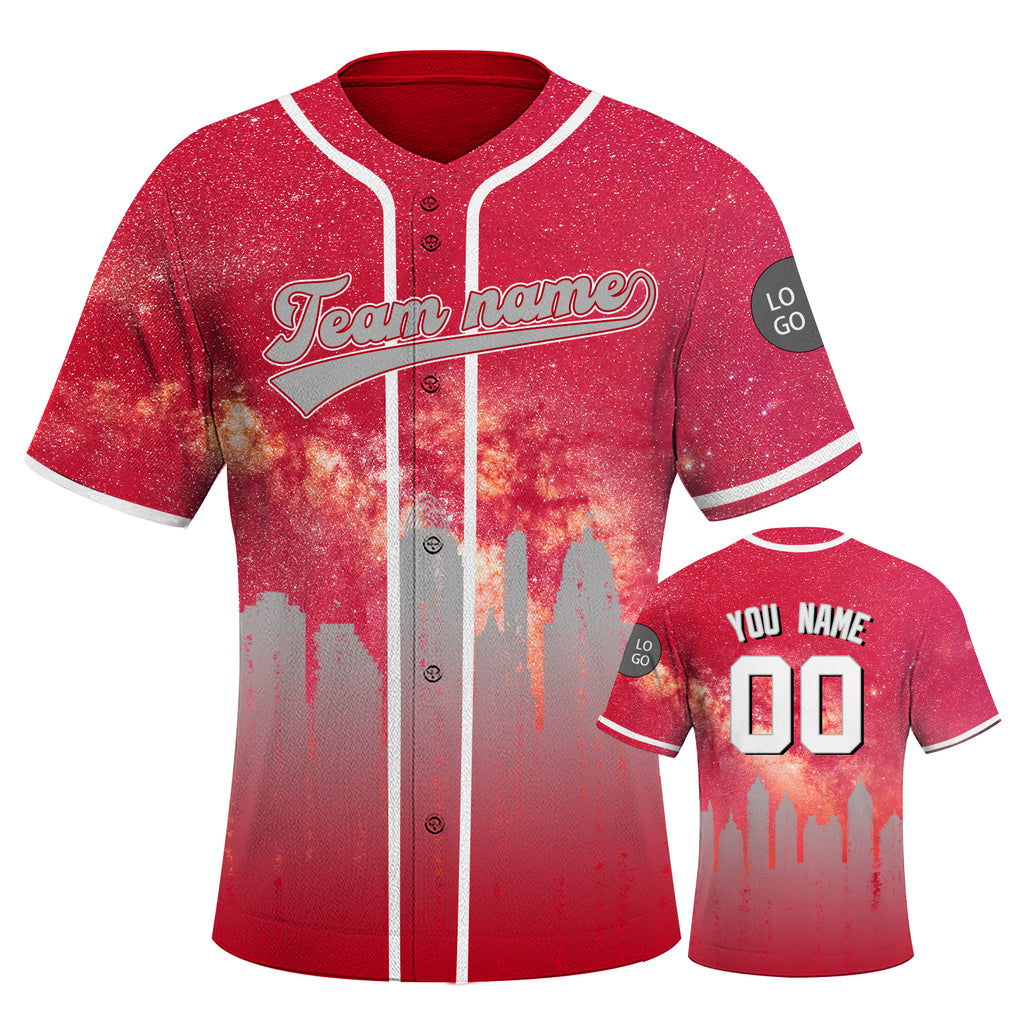 Custom Embroidered Cincinnati City Skyline Baseball Jersey, Hip-Hop Galaxy Design, Personalized Your Name & Number