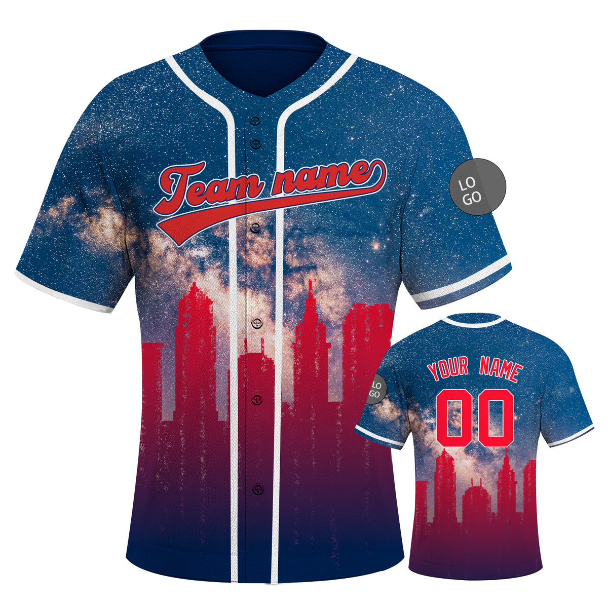 Custom Embroidered CLEVELAND City Skyline Baseball Jersey, Hip-Hop Galaxy Design, Personalized Your Name & Number