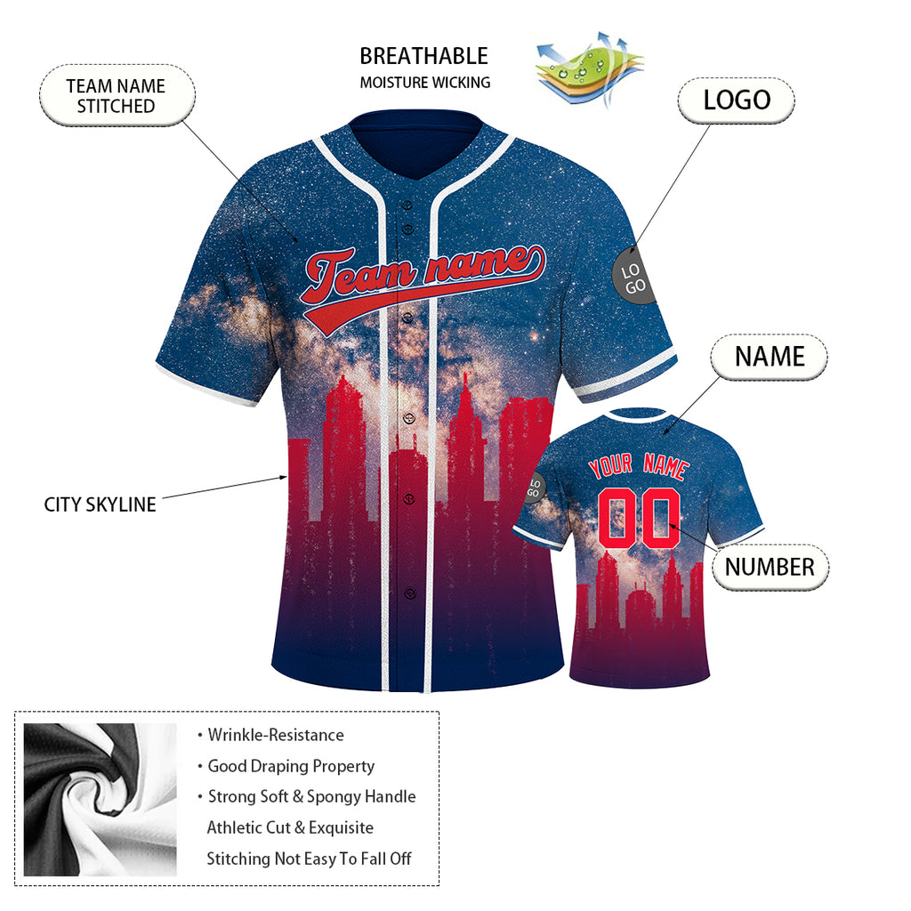 Custom Embroidered CLEVELAND City Skyline Baseball Jersey, Hip-Hop Galaxy Design, Personalized Your Name & Number
