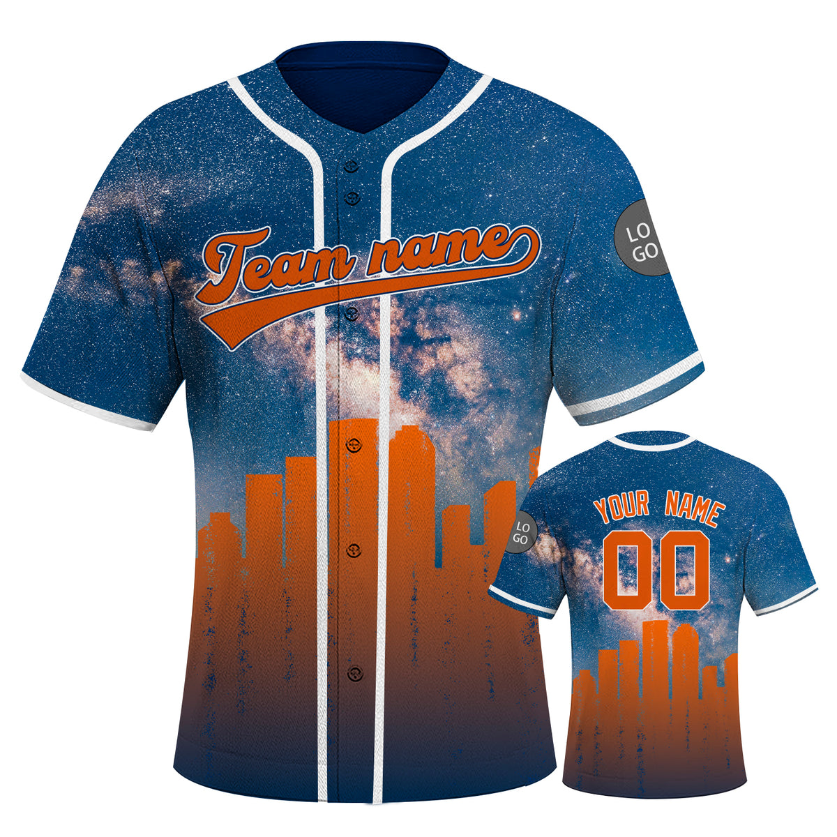 Custom Embroidered Houston City Skyline Baseball Jersey, Hip-Hop Galaxy Design, Personalized Your Name & Number
