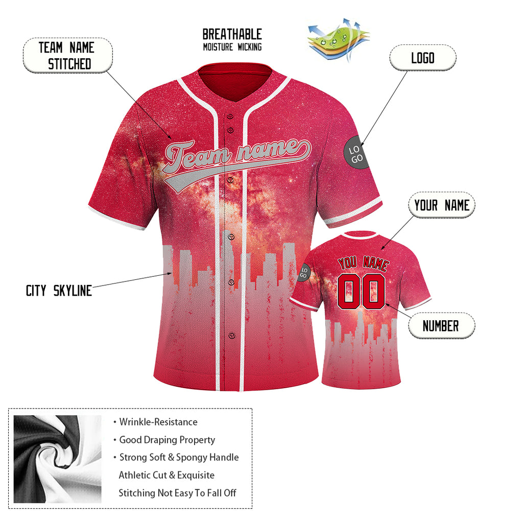 Custom Embroidered LOS ANGELES City Skyline Baseball Jersey, Hip-Hop Galaxy Design, Personalized Your Name & Number
