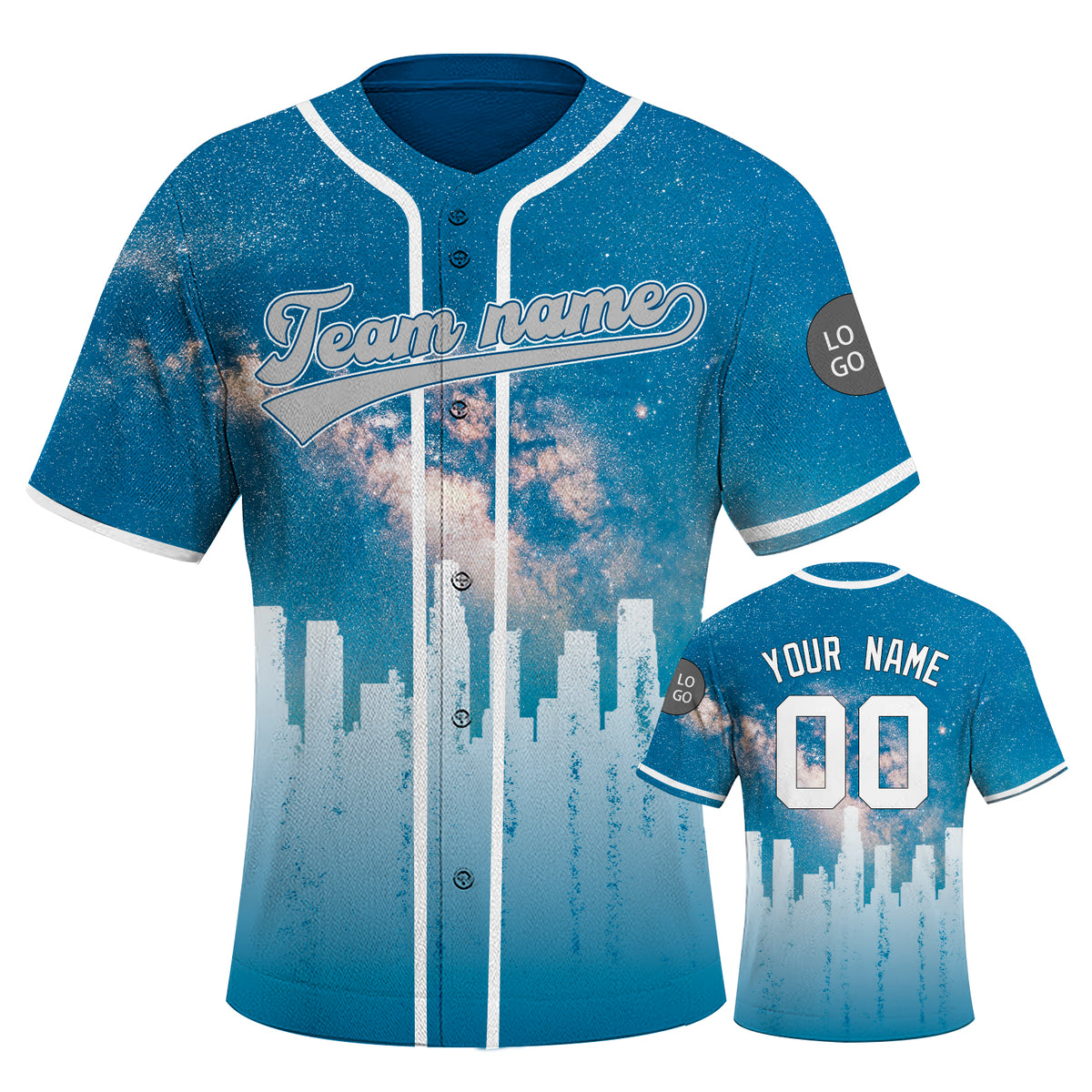 Custom Embroidered LOS ANGELES City Skyline Baseball Jersey, Hip-Hop Galaxy Design, Personalized Your Name & Number
