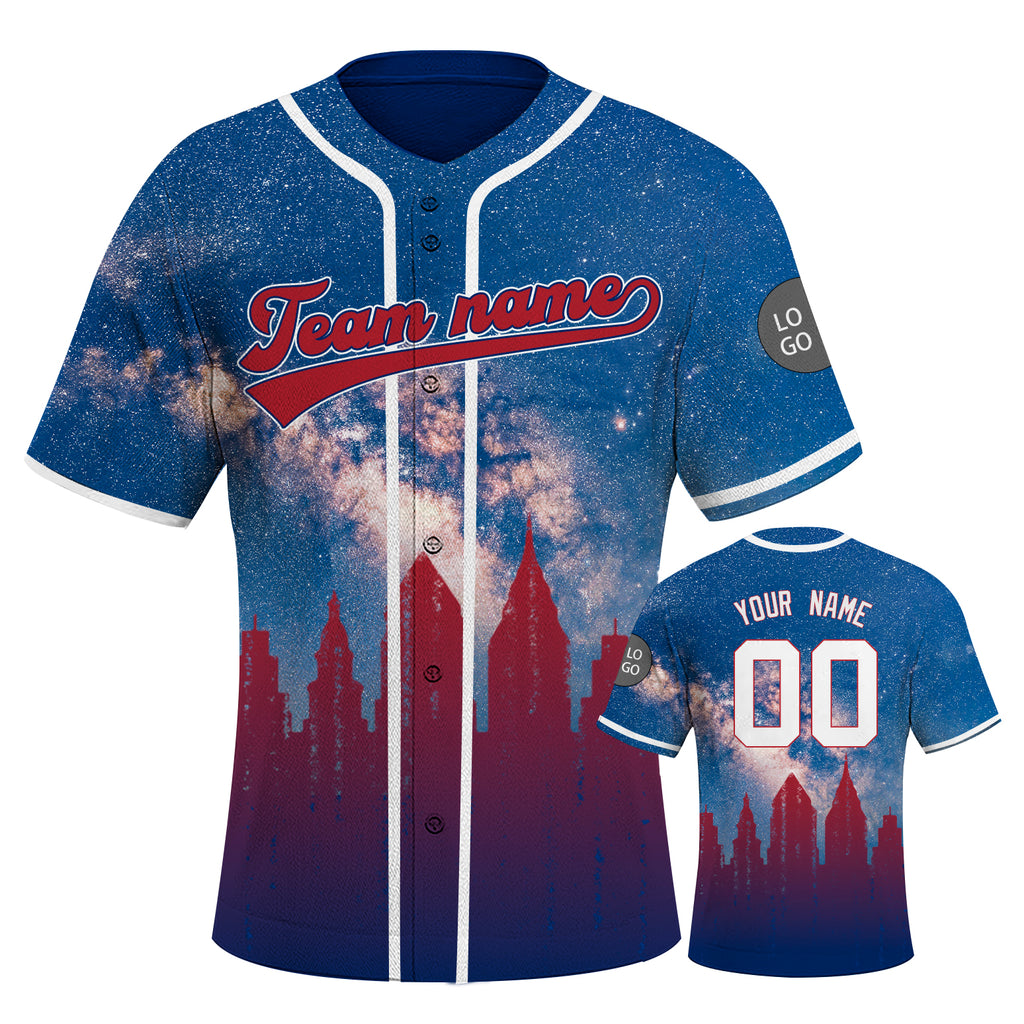 Custom Embroidered Philadelphia City Skyline Baseball Jersey, Hip-Hop Galaxy Design, Personalized Your Name & Number