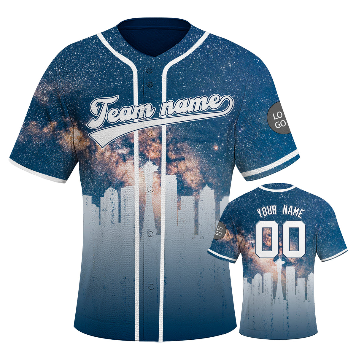 Custom Embroidered Seattle City Skyline Baseball Jersey, Hip-Hop Galaxy Design, Personalized Your Name & Number