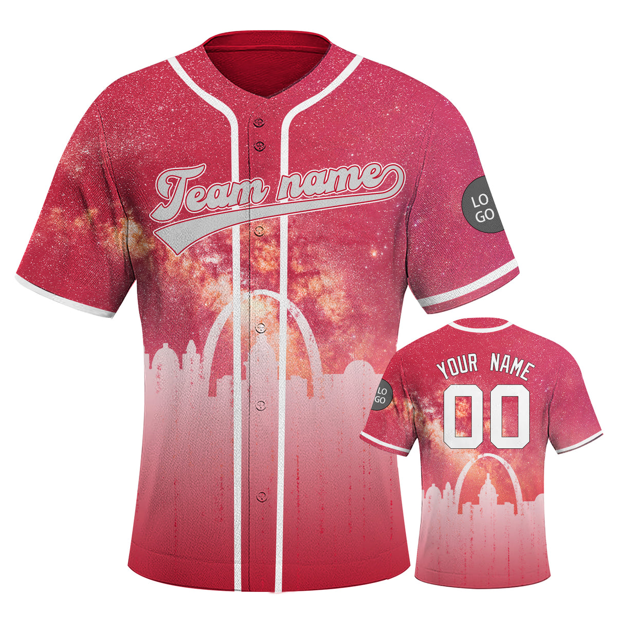 Custom Embroidered St. Louis City Skyline Baseball Jersey, Hip-Hop Galaxy Design, Personalized Your Name & Number