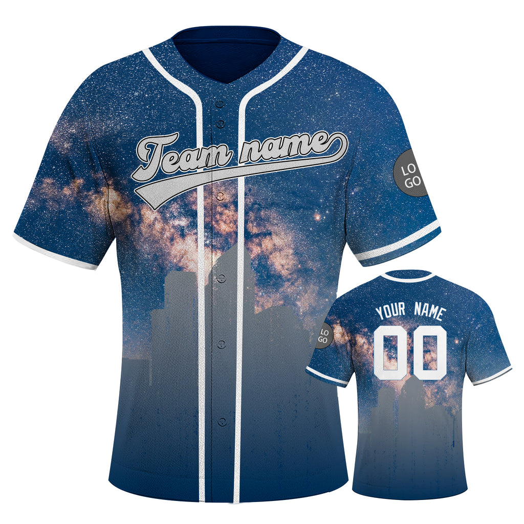 Custom Embroidered Tampa Bay City Skyline Baseball Jersey, Hip-Hop Galaxy Design, Personalized Your Name & Number