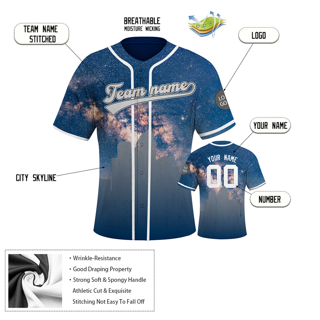 Custom Embroidered Tampa Bay City Skyline Baseball Jersey, Hip-Hop Galaxy Design, Personalized Your Name & Number