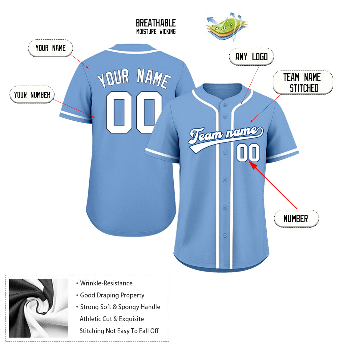 Custom Embroidered Blue White Baseball Jersey, Personalized Baseball Sports Uniform For  Men Women Youth Boy