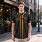 Custom Embroidered Black Gold Baseball Jersey, Personalized Baseball Sports Uniform For  Men Women Youth Boy