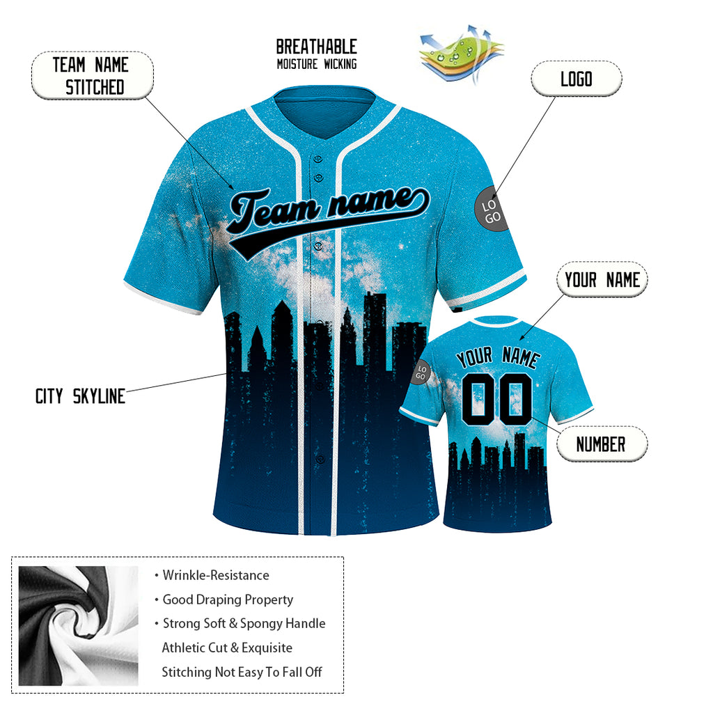Custom Embroidered MIAMI City Skyline Baseball Jersey, Hip-Hop Galaxy Design, Personalized Your Name & Number