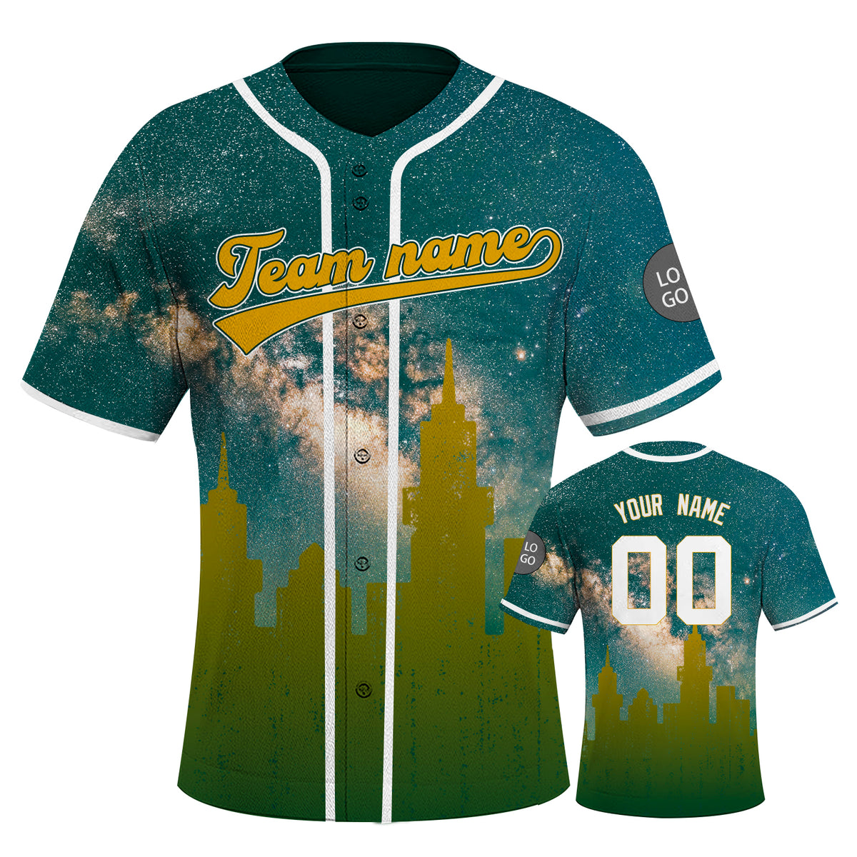 Custom Embroidered Oakland City Skyline Baseball Jersey, Hip-Hop Galaxy Design, Personalized Your Name & Number