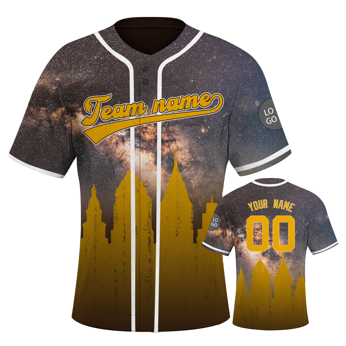 Custom Embroidered San Diego City Skyline Baseball Jersey, Hip-Hop Galaxy Design, Personalized Your Name & Number